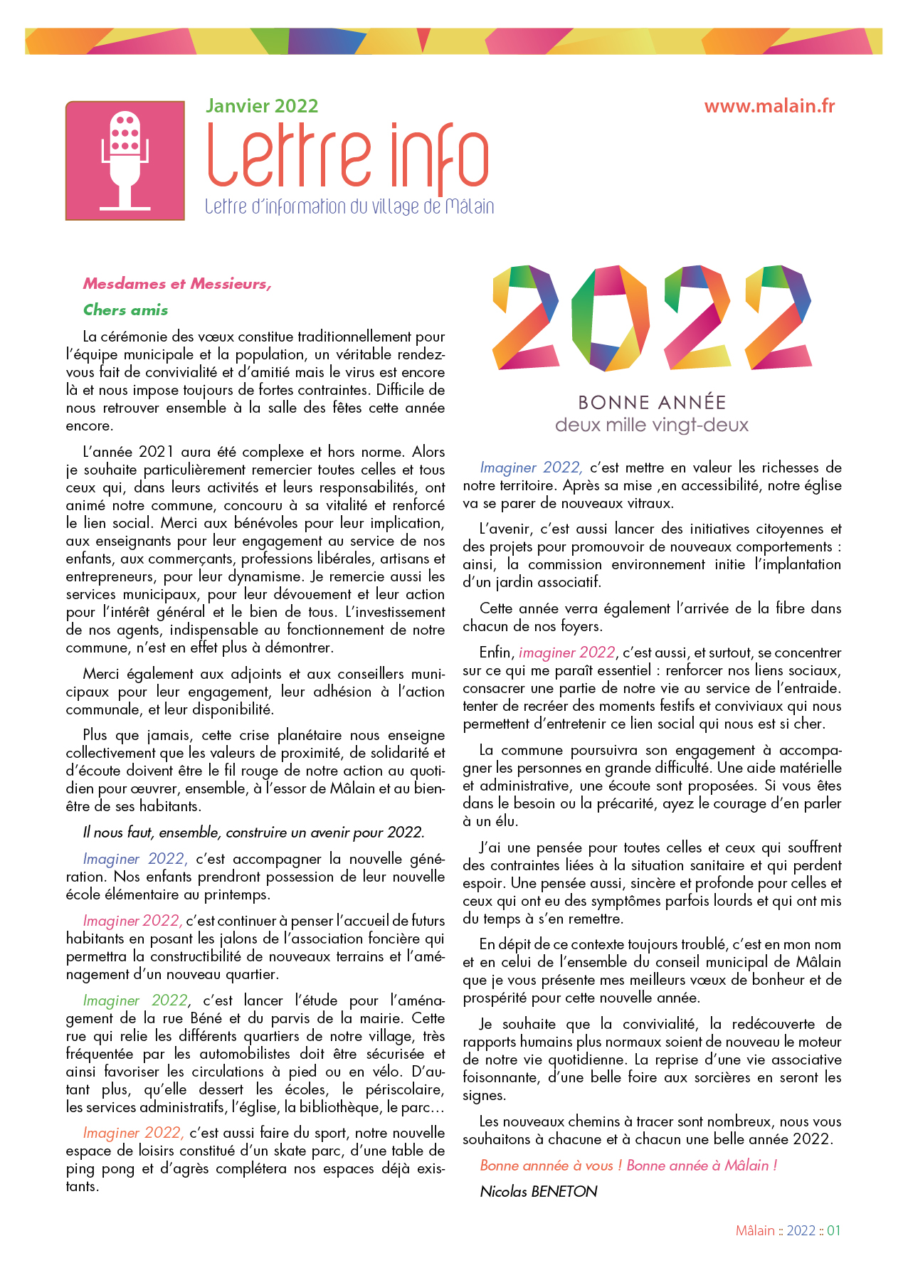Vœux de l'équipe municipale 2022 - Site officiel de Mâlain